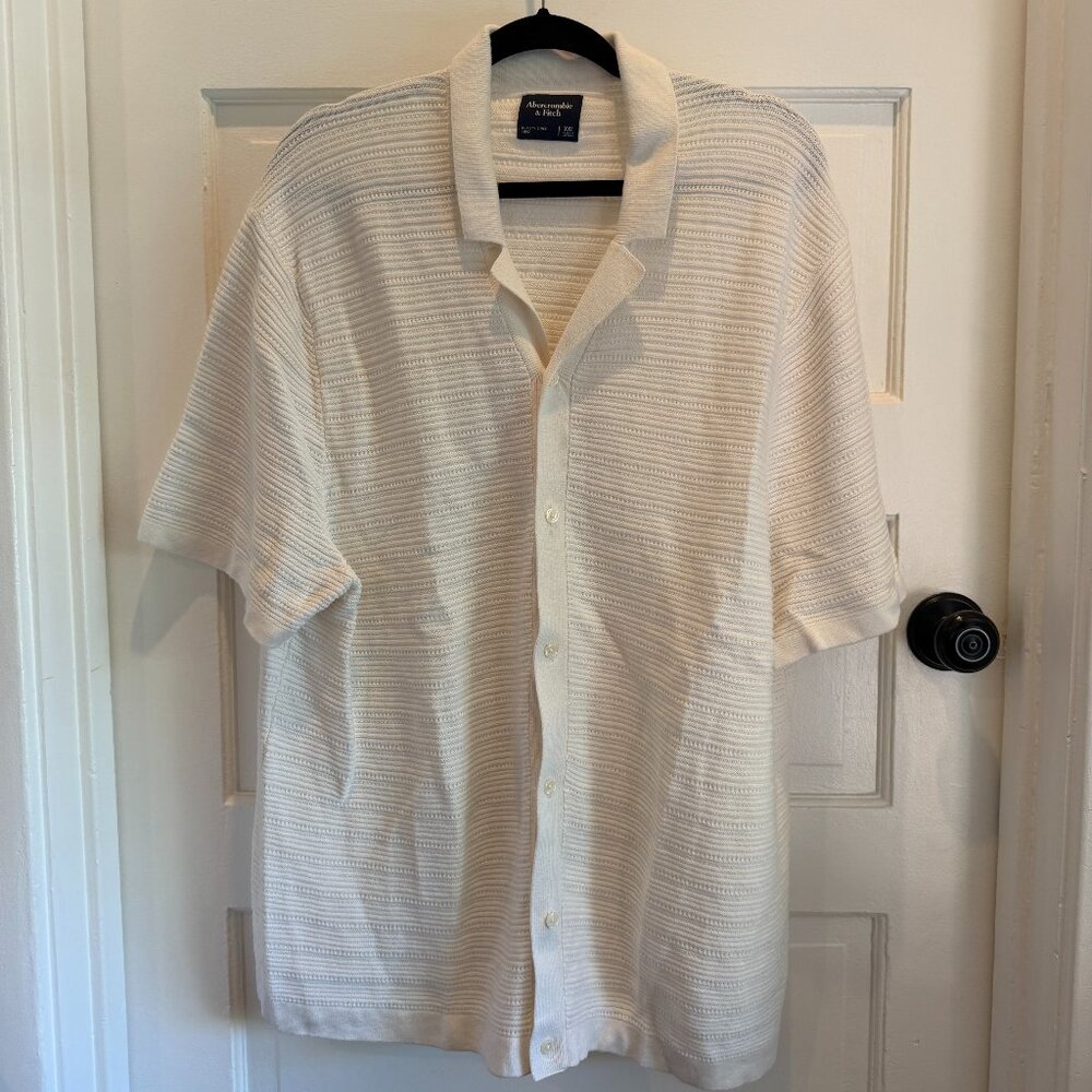White Knit Button Up Short Sleeve Polo